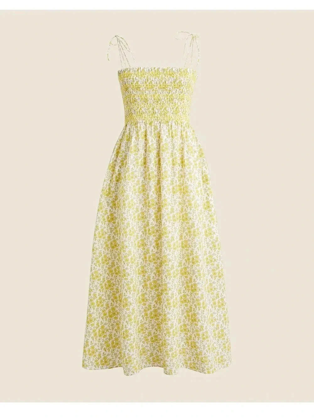 J. Crew X Liberty Yellow Floral Smocked Midi Dress